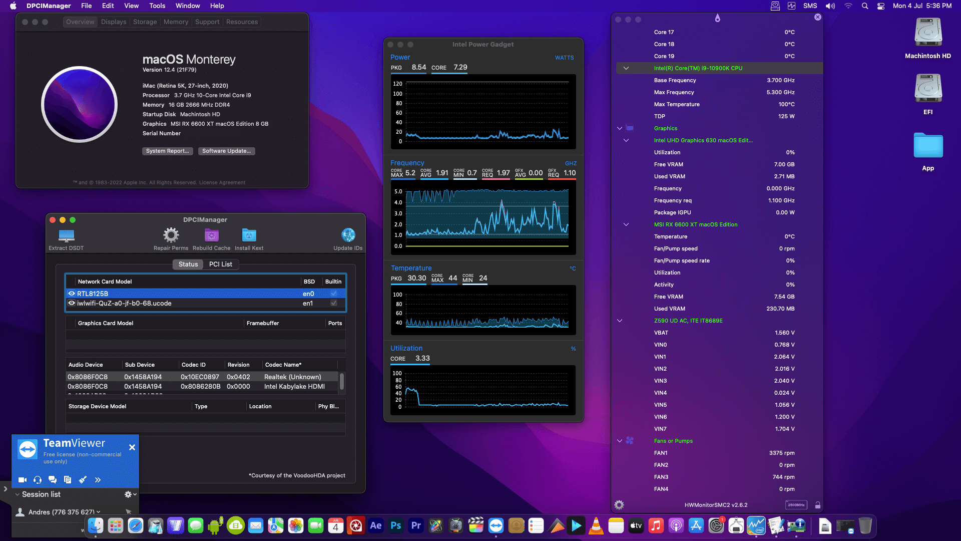 Success Hackintosh macOS Monterey 12.4 Build 21F79 in Gigabyte Z590 UD AC + Intel Core i9 10900K + MSI RX 6600 XT